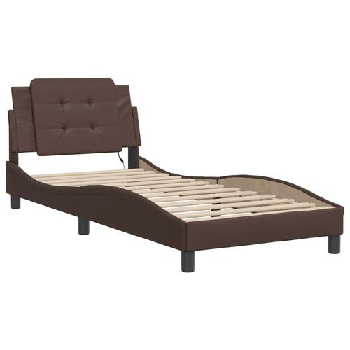 Sengeramme med LED-lys 100x200 cm kunstlæder brun
