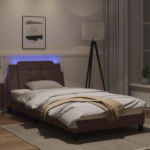 Sengeramme med LED-lys 100x200 cm kunstlæder brun