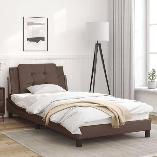 Sengeramme med LED-lys 100x200 cm kunstlæder brun