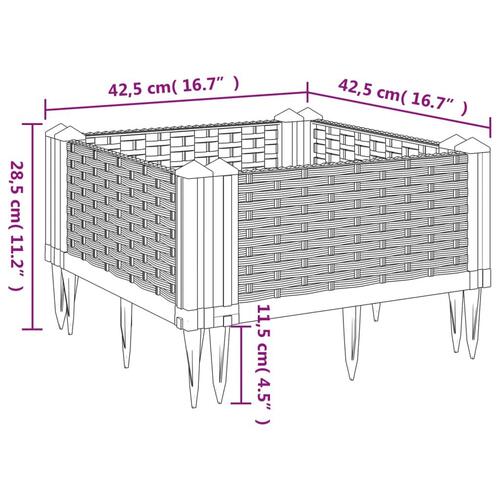 Plantekasse med spyd 42,5x42,5x28,5 cm PP sort