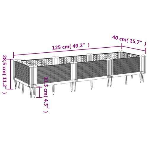 Plantekasse med spyd 125x40x28,5 cm PP grå