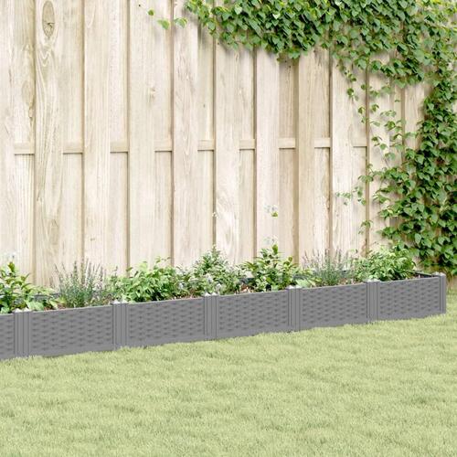 Plantekasse med spyd 362,5x42,5x28,5 cm PP lysegrå