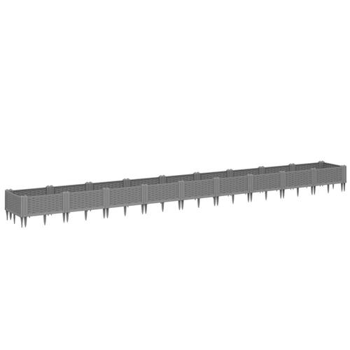 Plantekasse med spyd 362,5x42,5x28,5 cm PP lysegrå