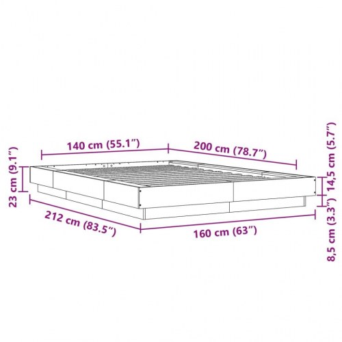 Sengestel 140 x 200 cm i sonoma-eg