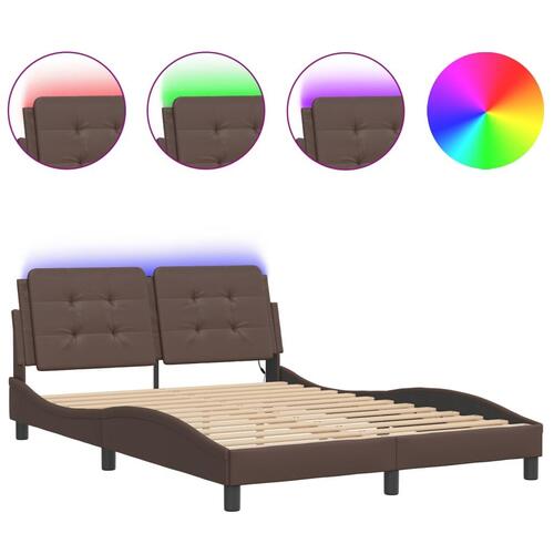 Sengeramme med LED-lys 120x200 cm kunstlæder brun