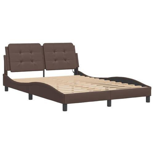 Sengeramme med LED-lys 120x200 cm kunstlæder brun