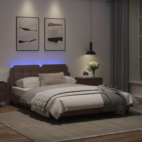 Sengeramme med LED-lys 120x200 cm kunstlæder brun