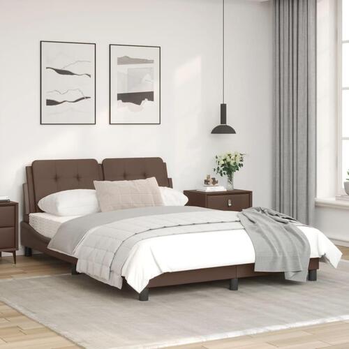 Sengeramme med LED-lys 120x200 cm kunstlæder brun