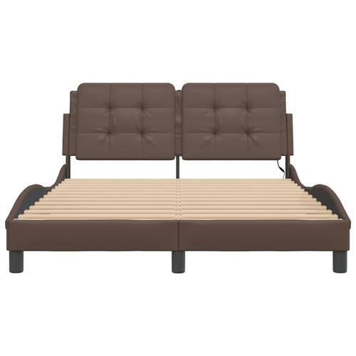 Sengeramme med LED-lys 120x200 cm kunstlæder brun