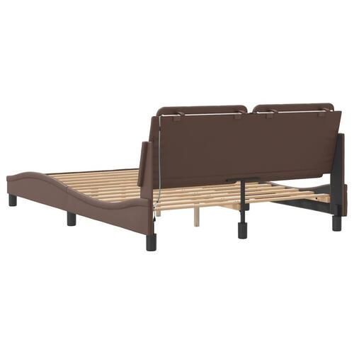 Sengeramme med LED-lys 120x200 cm kunstlæder brun