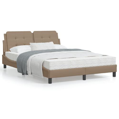 Sengeramme med LED-lys 120x200 cm kunstlæder cappuccinofarvet