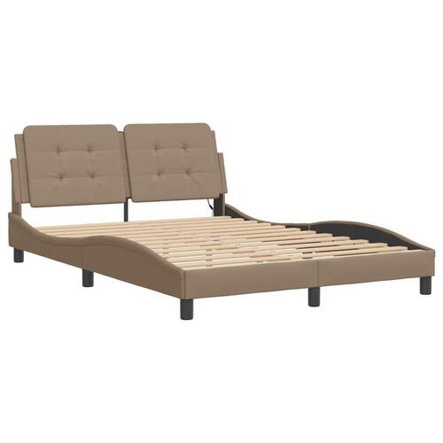 Sengeramme med LED-lys 120x200 cm kunstlæder cappuccinofarvet