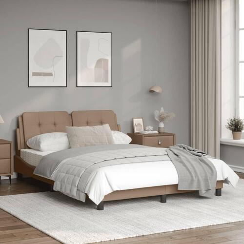 Sengeramme med LED-lys 120x200 cm kunstlæder cappuccinofarvet
