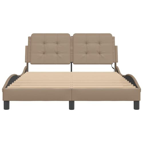 Sengeramme med LED-lys 120x200 cm kunstlæder cappuccinofarvet