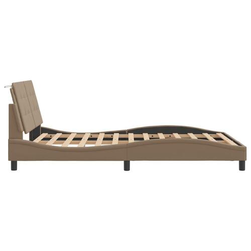 Sengeramme med LED-lys 120x200 cm kunstlæder cappuccinofarvet