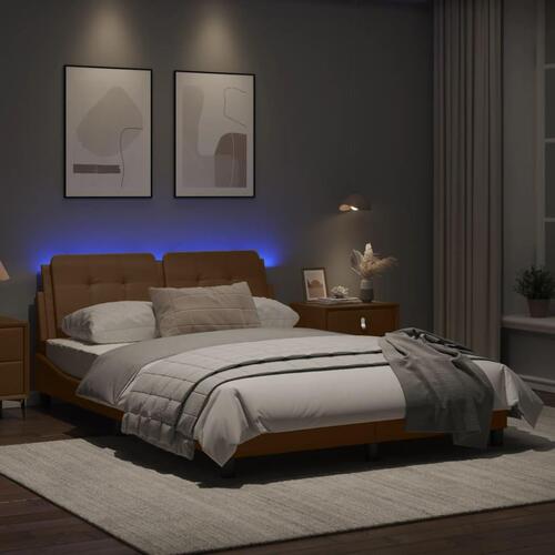 Sengeramme med LED uden madras 140x200 cm cappuccinofarvet