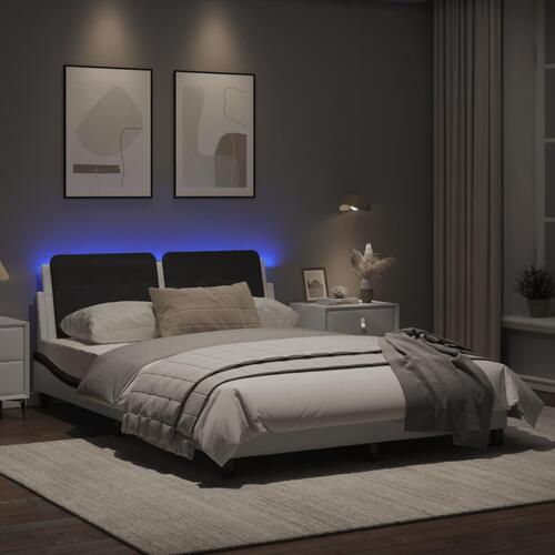 Sengestel med LED-lys 140x200 cm kunstlæder hvid og sort