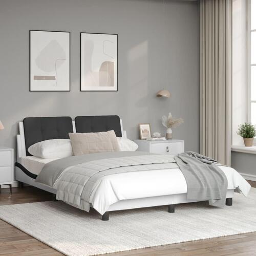 Sengestel med LED-lys 140x200 cm kunstlæder hvid og sort