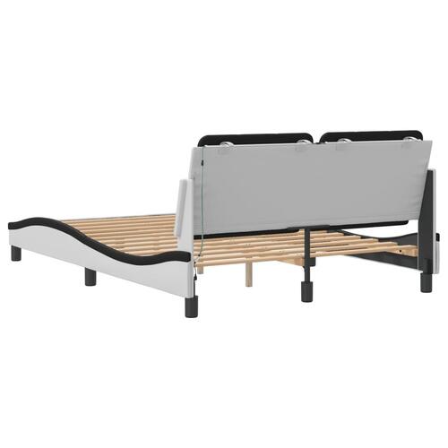 Sengestel med LED-lys 140x200 cm kunstlæder hvid og sort