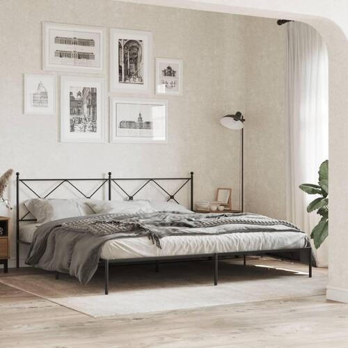 Sengeramme med sengegavl 200x200 cm metal sort