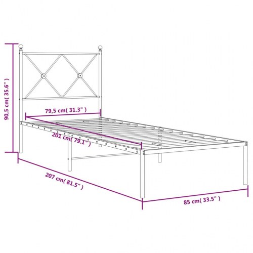 Sengeramme med sengegavl 80x200 cm metal hvid
