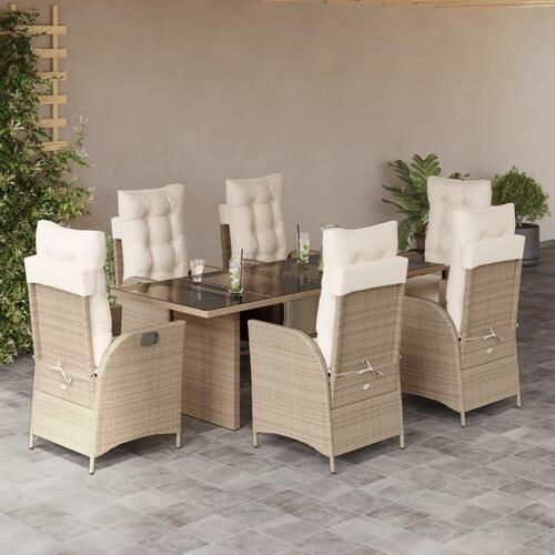 Spisebordssæt til haven 7 dele med hynder polyrattan beige