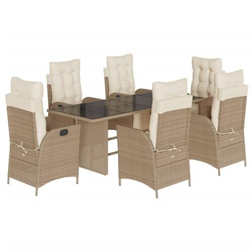 Spisebordssæt til haven 7 dele med hynder polyrattan beige