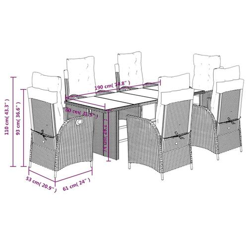 Spisebordssæt til haven 7 dele med hynder polyrattan beige