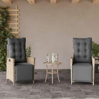 Havestole 2 stk. lænefunktion og fodstøtte polyrattan beige