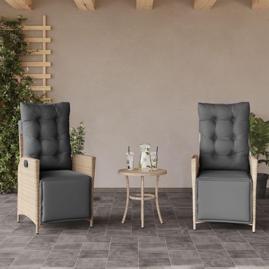 Havestole 2 stk. lænefunktion og fodstøtte polyrattan beige
