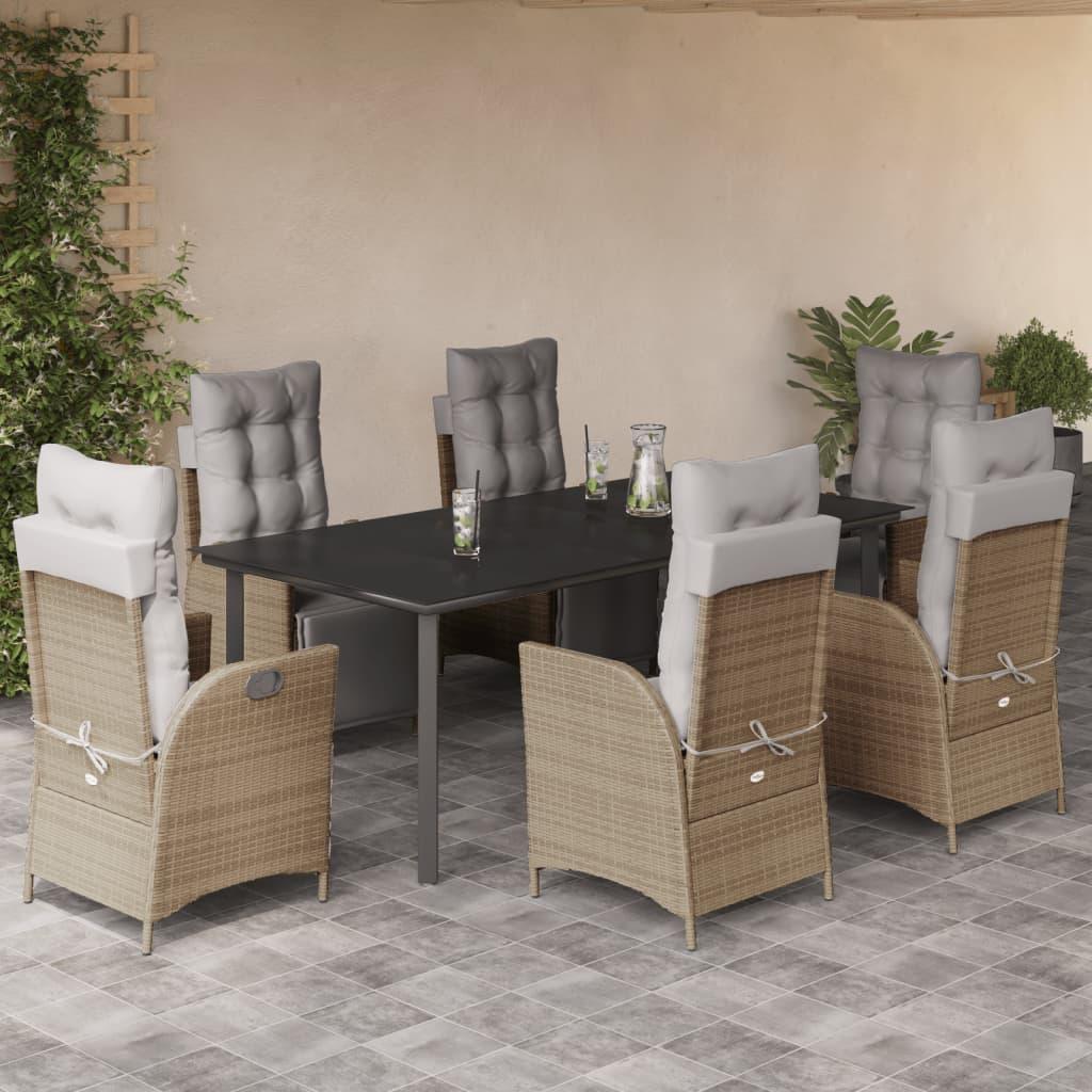 Spisebordssæt til haven 7 dele med hynder polyrattan beige