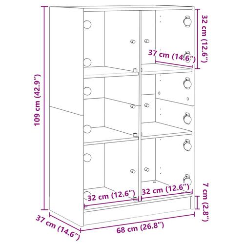 Skab med låger 68x37x109 cm konstrueret træ betongrå