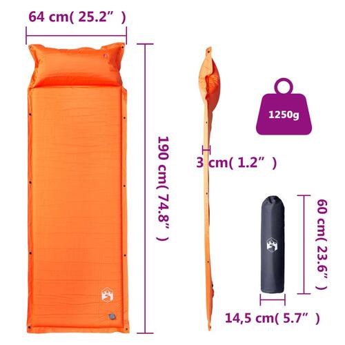 Selvoppustelig campingmadras med pude orange