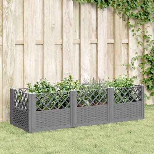 Plantekasse med spyd 123,5x43,5x43,5 cm PP lysegrå