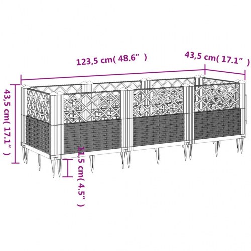 Plantekasse med spyd 123,5x43,5x43,5 cm PP lysegrå