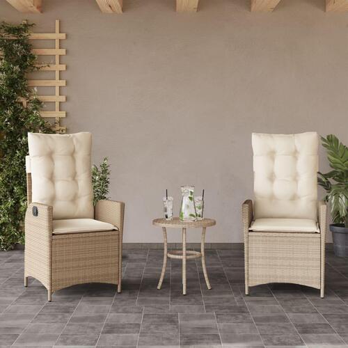 Havestole 2 stk. med lænefunktion og hynder polyrattan beige