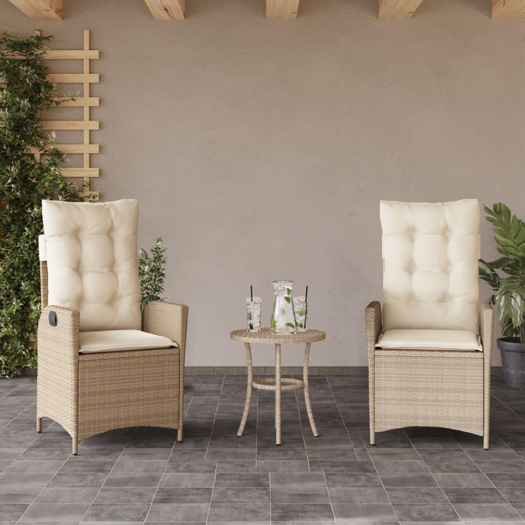 Havestole 2 stk. med lænefunktion og hynder polyrattan beige