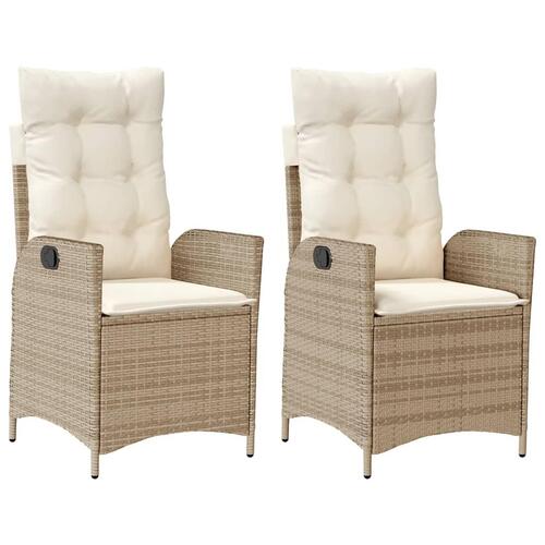 Havestole 2 stk. med lænefunktion og hynder polyrattan beige