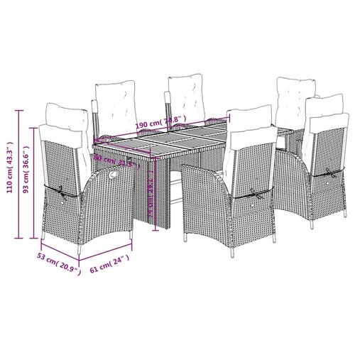 Spisebordssæt til haven 7 dele med hynder polyrattan beige