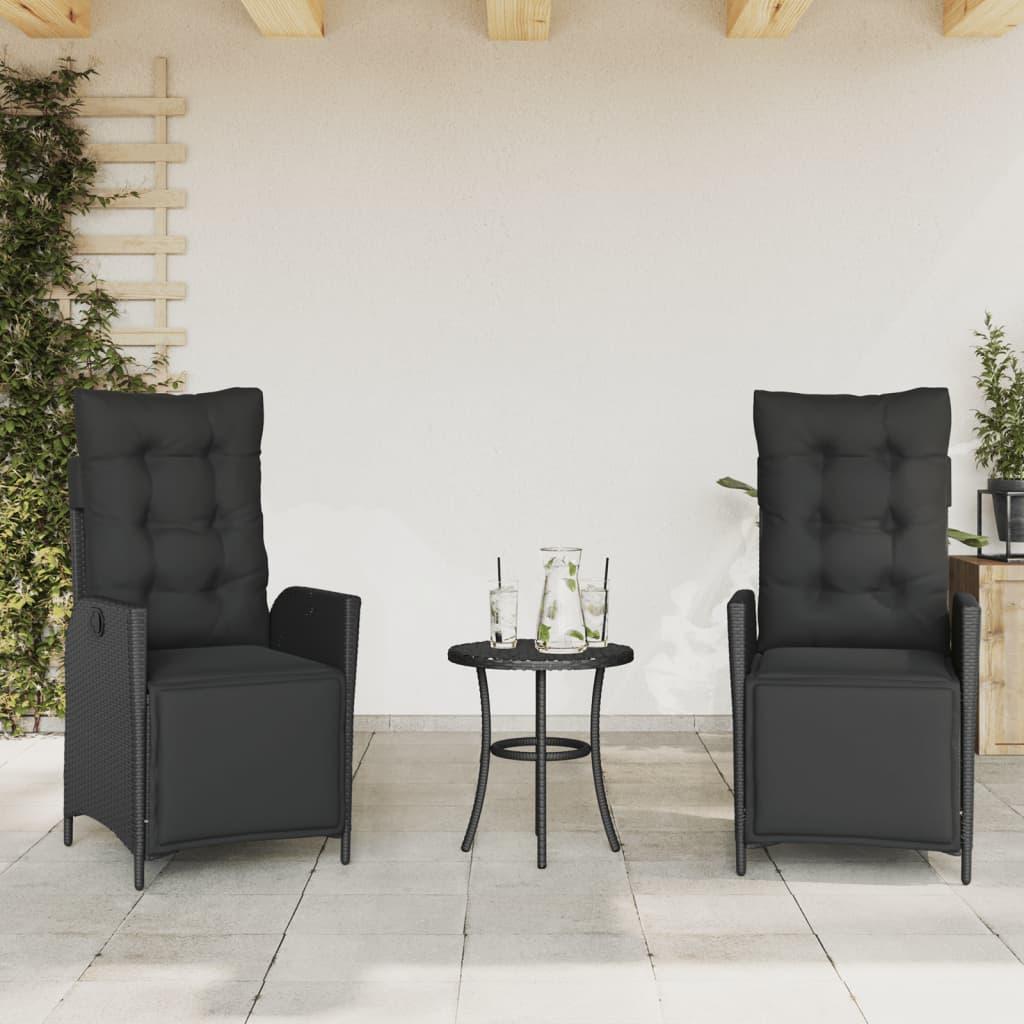 Havestole 2 stk. med lænefunktion og fodstøtte polyrattan sort
