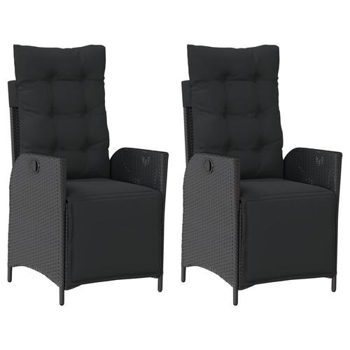 Havestole 2 stk. med lænefunktion og fodstøtte polyrattan sort