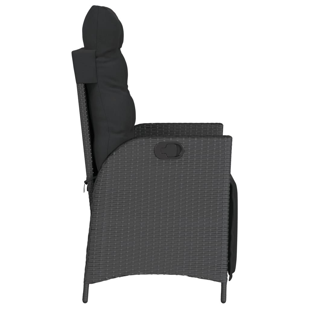 Havestole 2 stk. med lænefunktion og fodstøtte polyrattan sort
