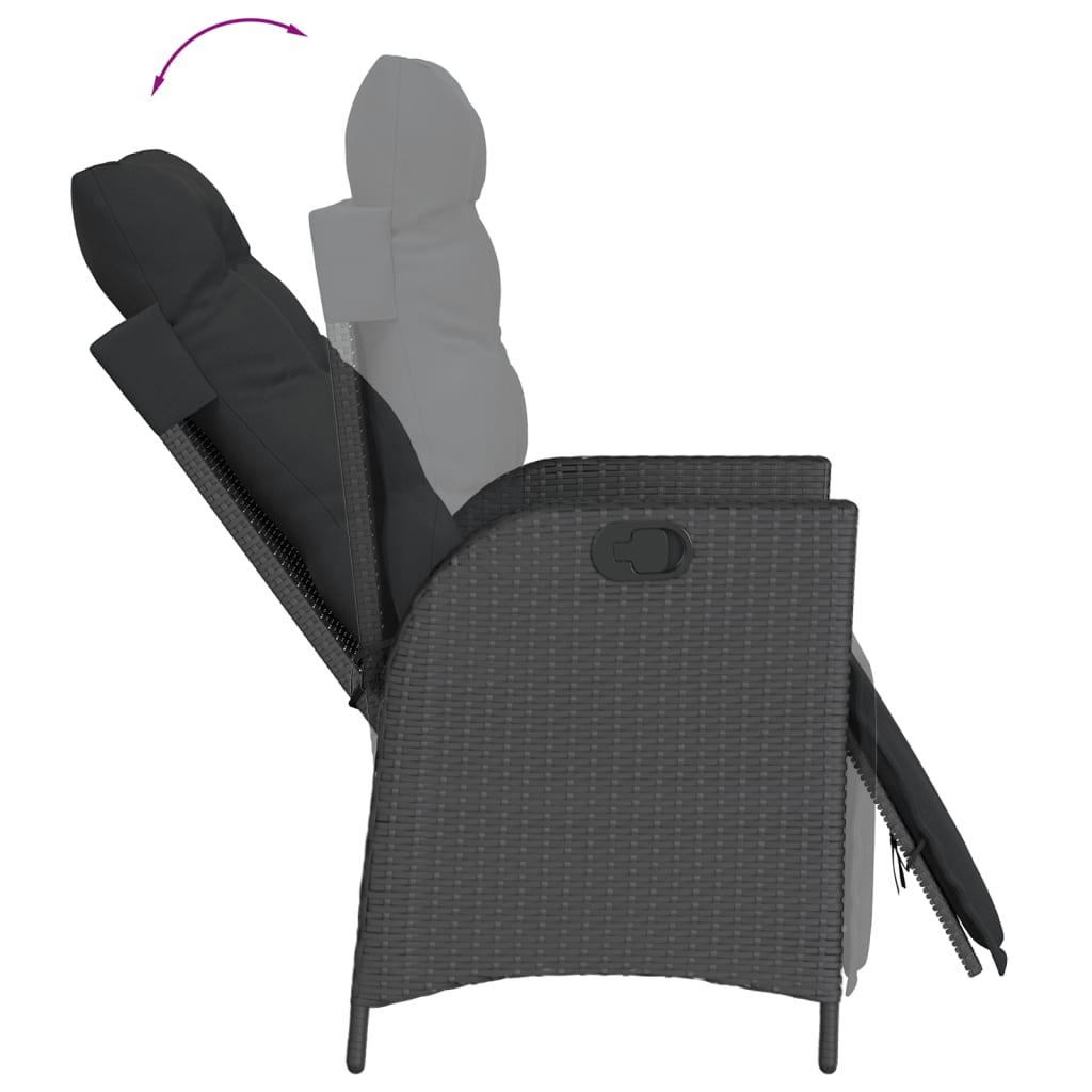 Havestole 2 stk. med lænefunktion og fodstøtte polyrattan sort