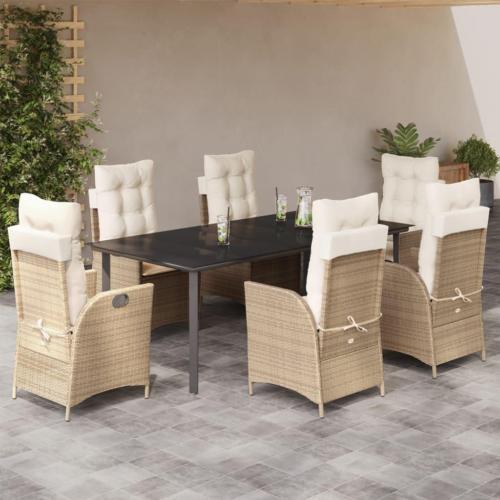 Spisebordssæt til haven 7 dele med hynder polyrattan beige