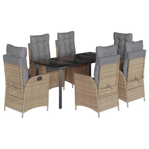 Spisebordssæt til haven 7 dele med hynder polyrattan beige