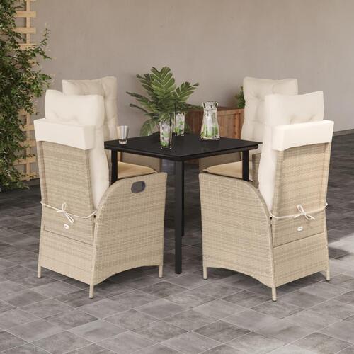 Spisebordssæt til haven 5 dele med hynder polyrattan beige