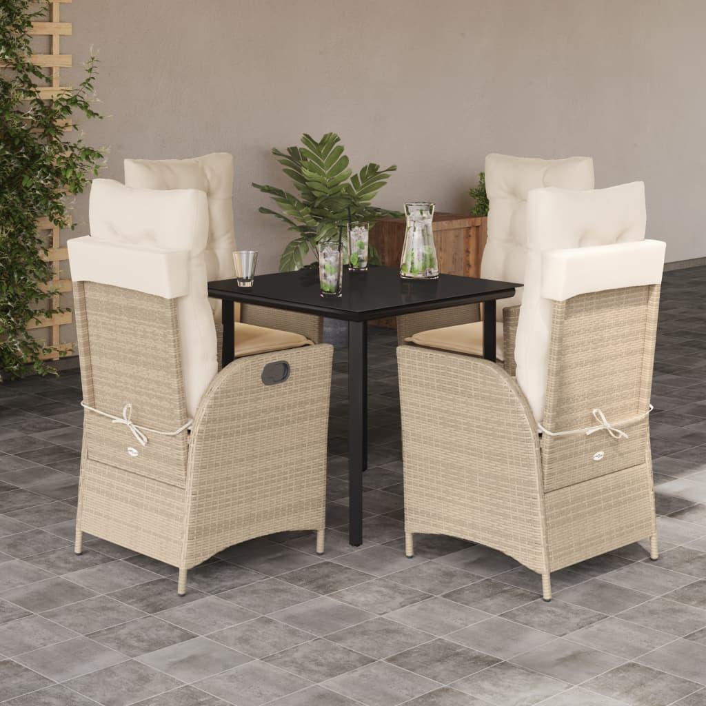 Spisebordssæt til haven 5 dele med hynder polyrattan beige