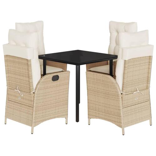 Spisebordssæt til haven 5 dele med hynder polyrattan beige