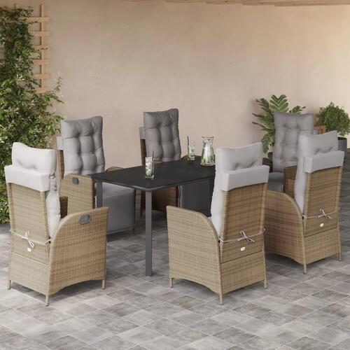 Spisebordssæt til haven 7 dele med hynder polyrattan beige