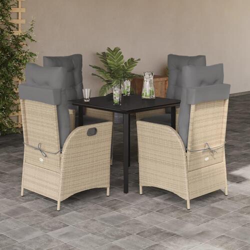 Spisebordssæt til haven 5 dele med hynder polyrattan beige